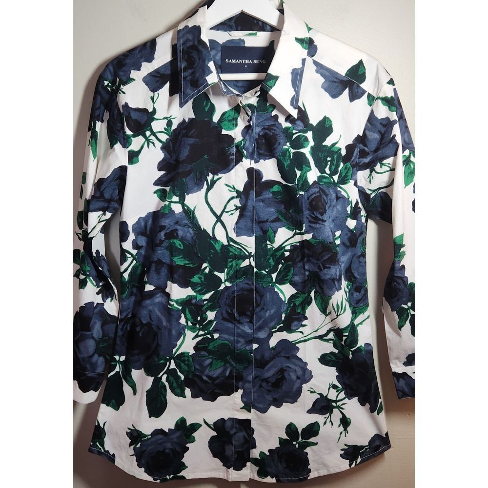 Samantha Sung Audrey Style Floral Collared Shirt, Women's Size 8
